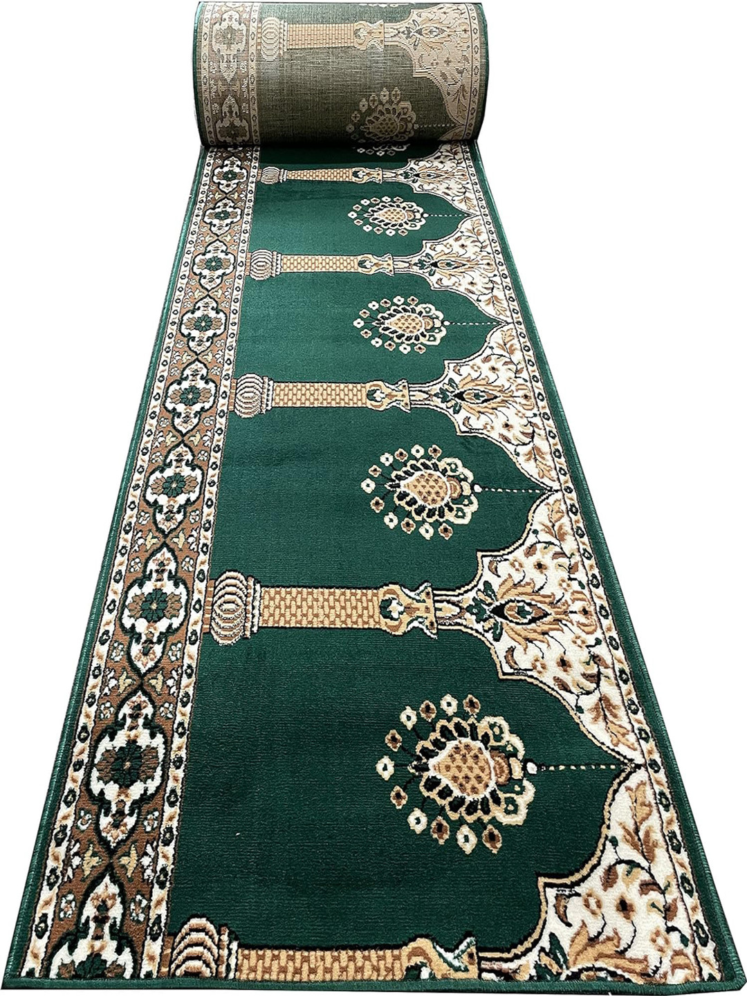 F & B RUGS Green & White Floral Printed Anti-Skid Carpet