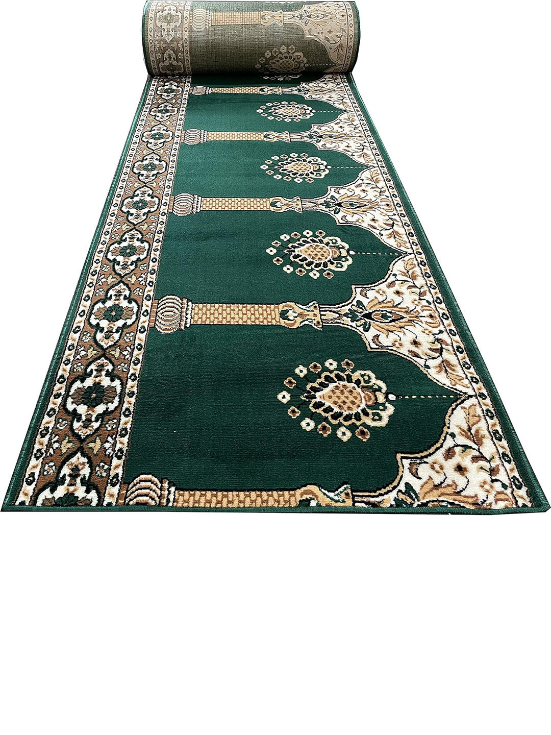 F & B RUGS Green & White Floral Printed Anti-Skid Carpet