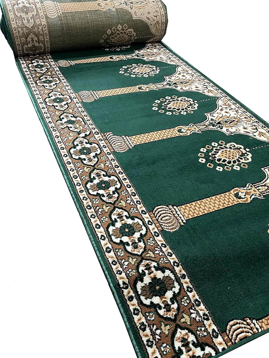 F & B RUGS Green & White Floral Printed Anti-Skid Carpet