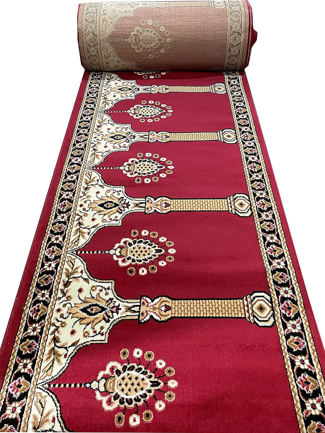 F & B RUGS Red & Brown Floral Printed Anti-Skid Carpet
