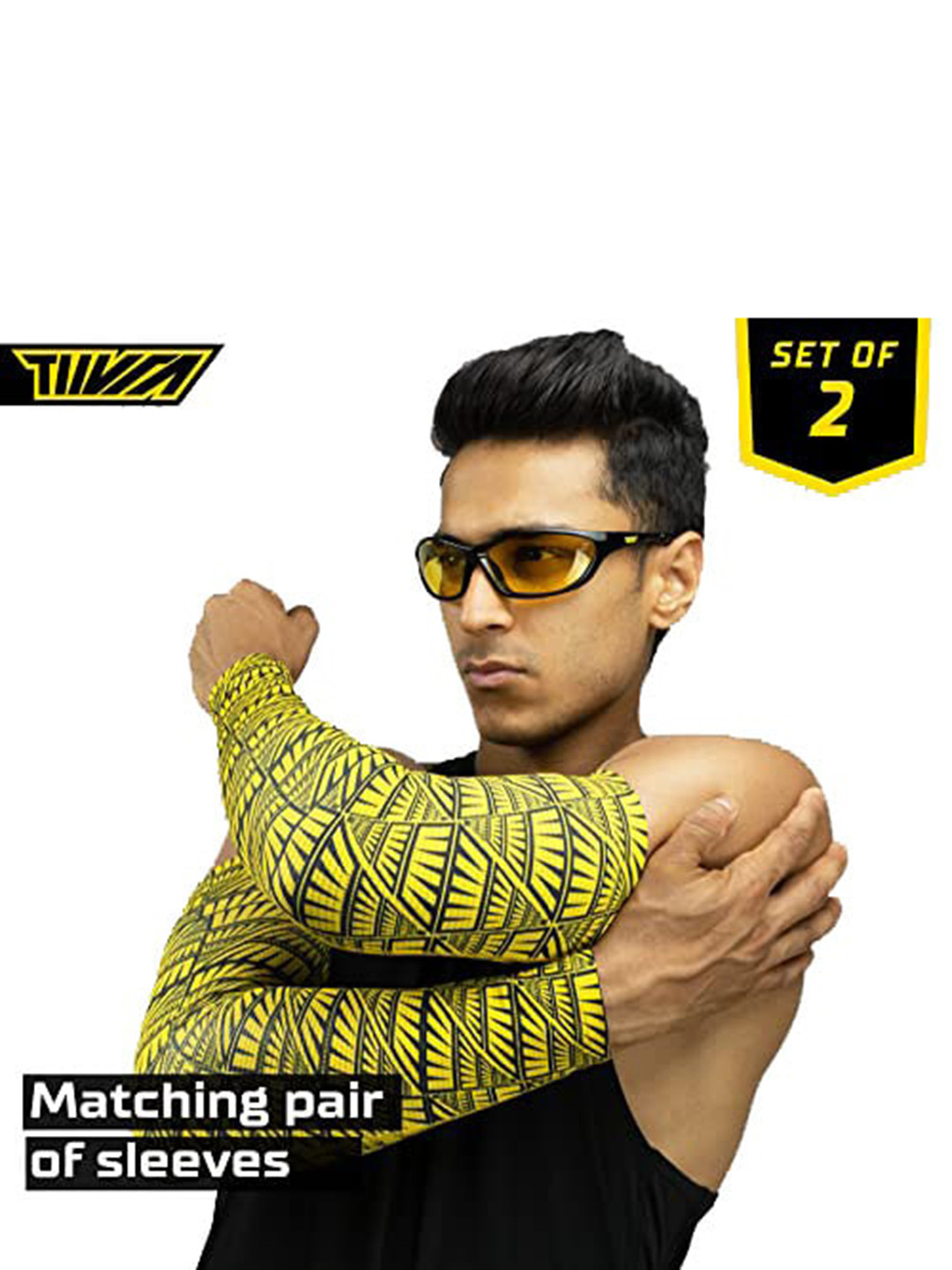 TIIVRA Yellow Printed Sun Protection Arm Sleeves