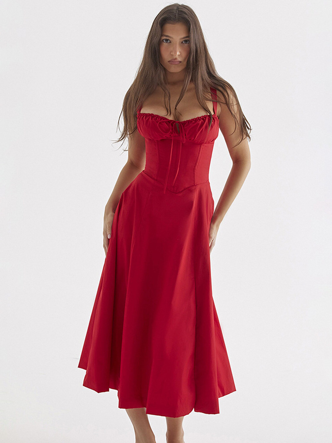 LULU & SKY Shoulder Straps Fit & Flare Midi Dress