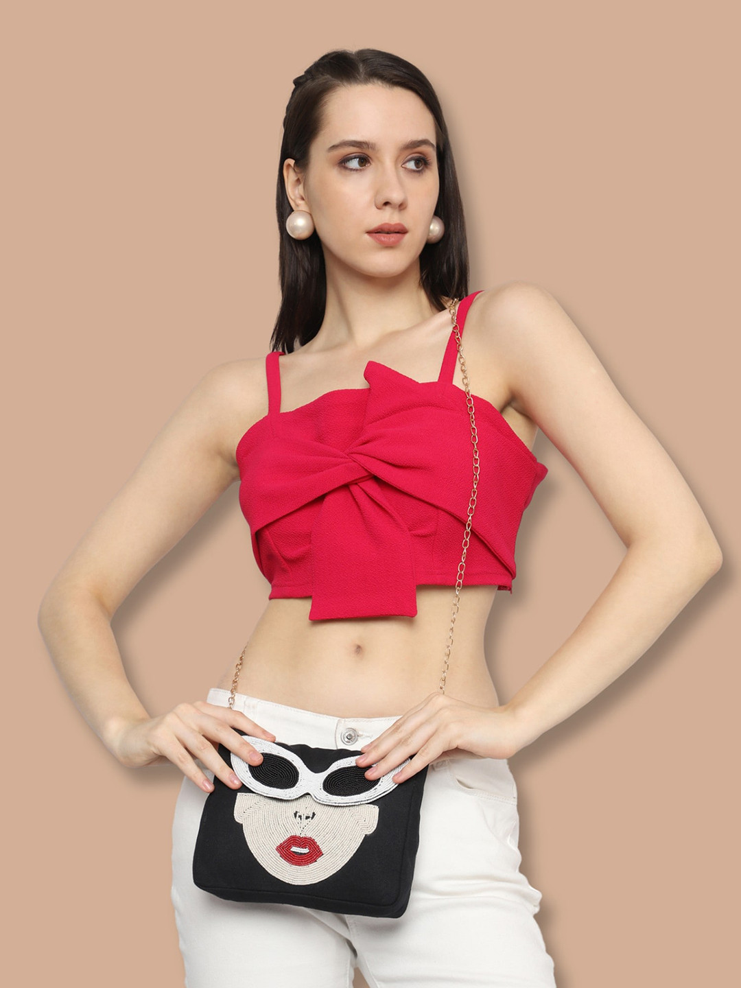 MARKQUES Textured Structured Beaded Goggle Sling Bag