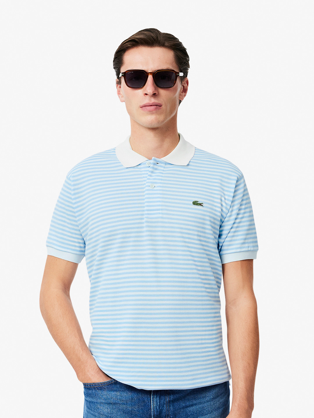 Lacoste Striped Polo Collar Pure Cotton T-Shirt