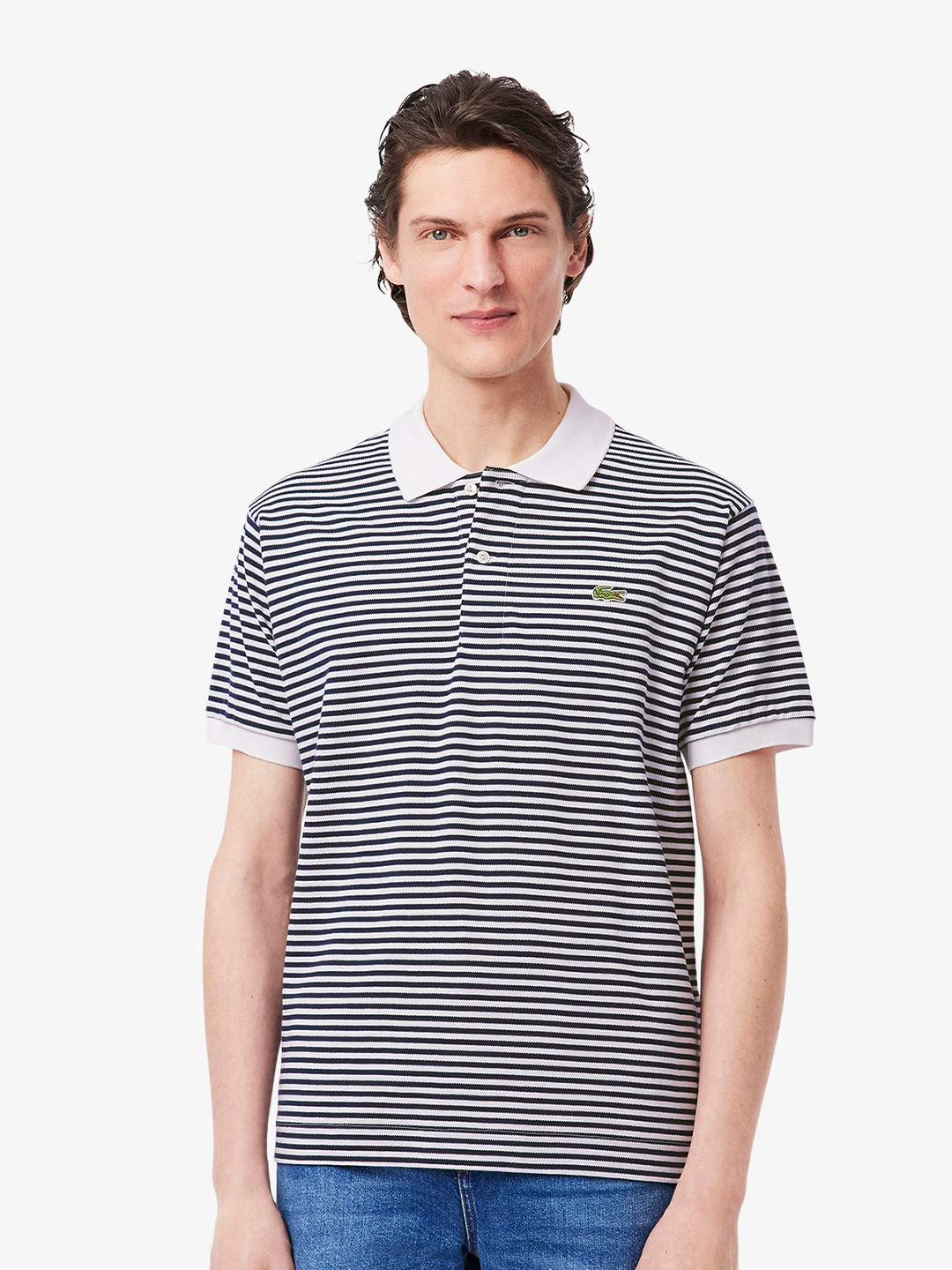 Lacoste Striped Polo Collar Pure Cotton T-Shirt
