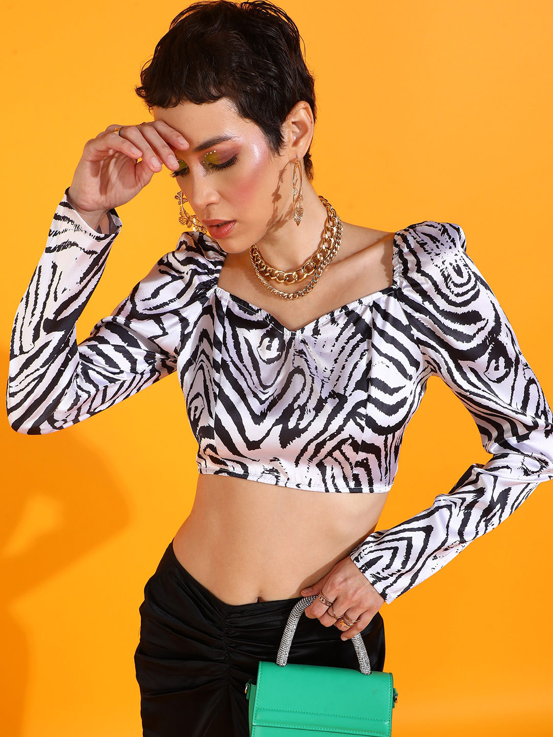 Fuchsia  Long Sleeves V-Neck Animal Print Top