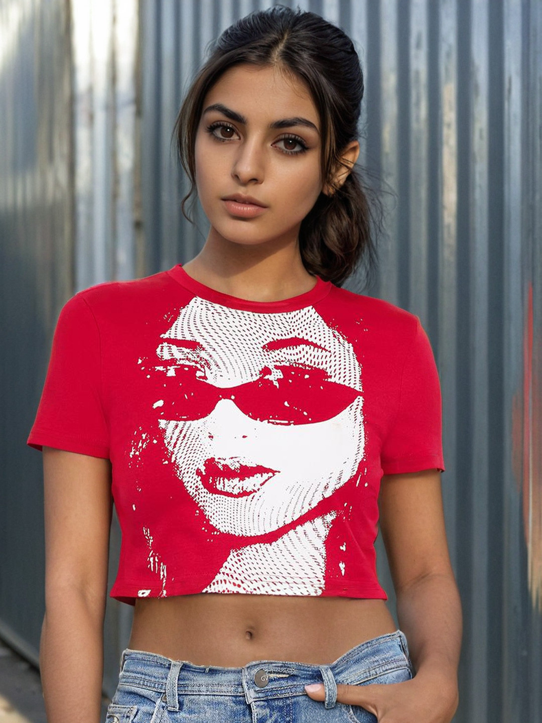 Stylecast X Slyck Red Graphic Printed Crop Top