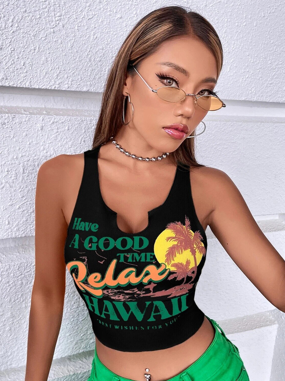 Stylecast X Slyck Typography Printed Notch Neck Crop Top