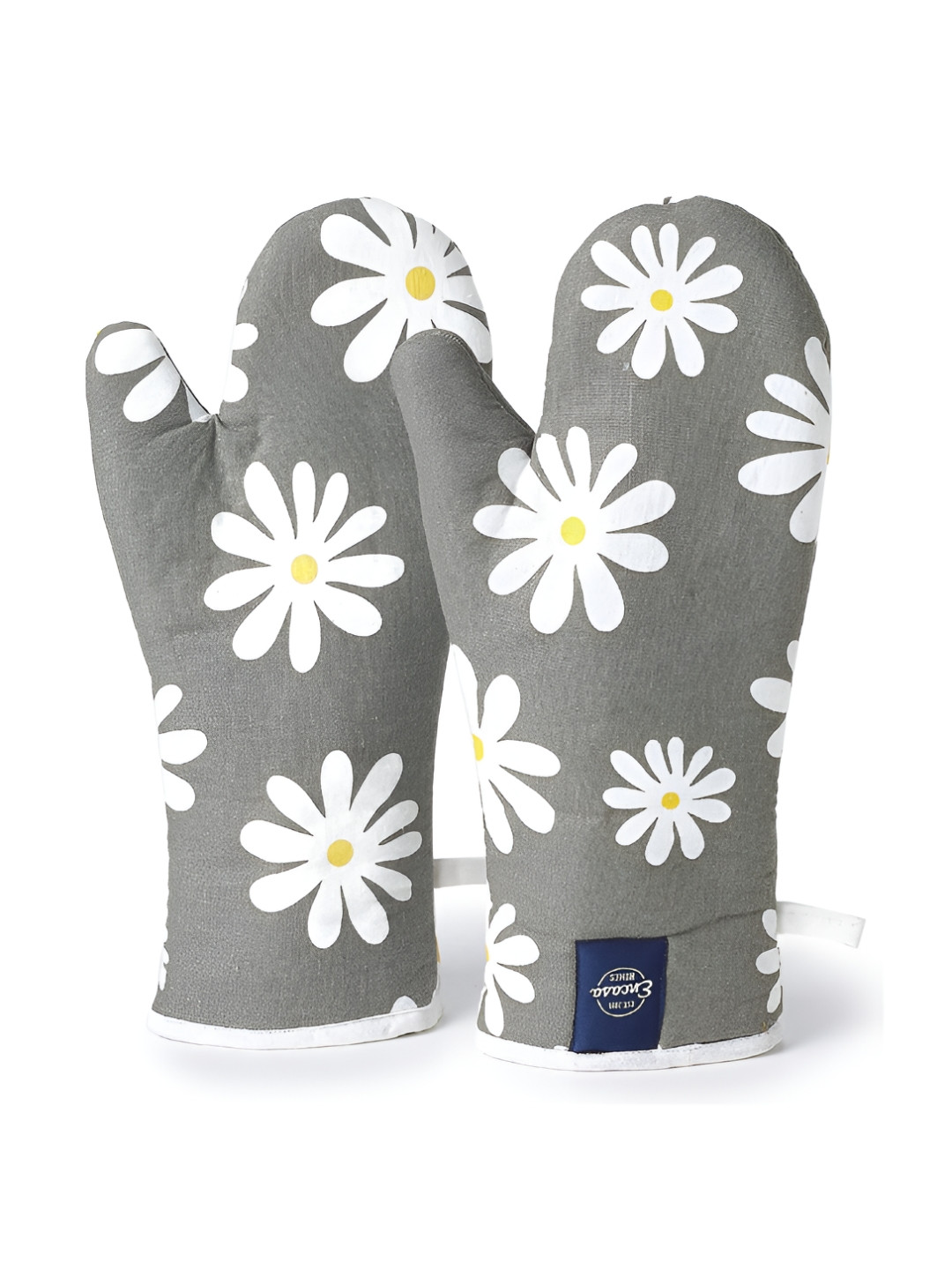 Encasa Homes Grey & White 2 Pieces Floral Printed Oven Gloves