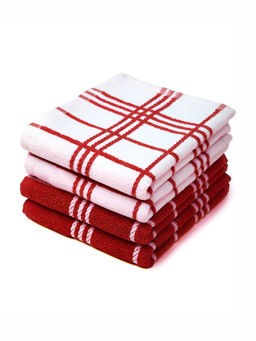 Encasa Homes Red & White 4 Pieces Checked Kitchen Towels