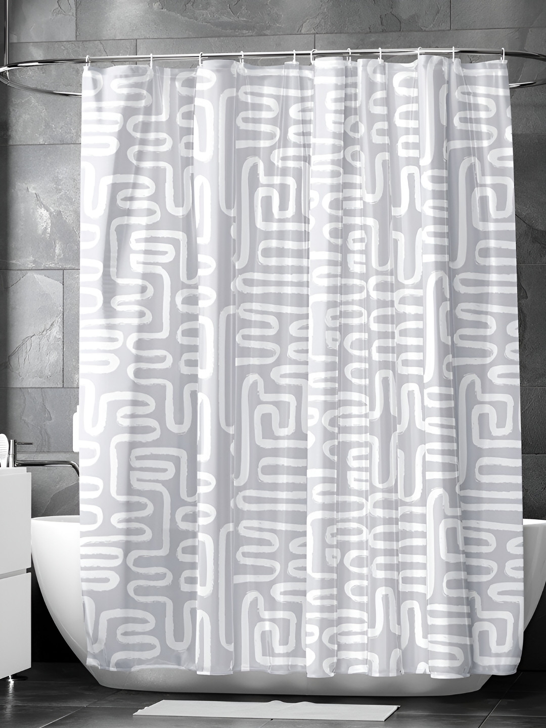 Encasa Homes Grey & White Printed Waterproof Shower Curtain