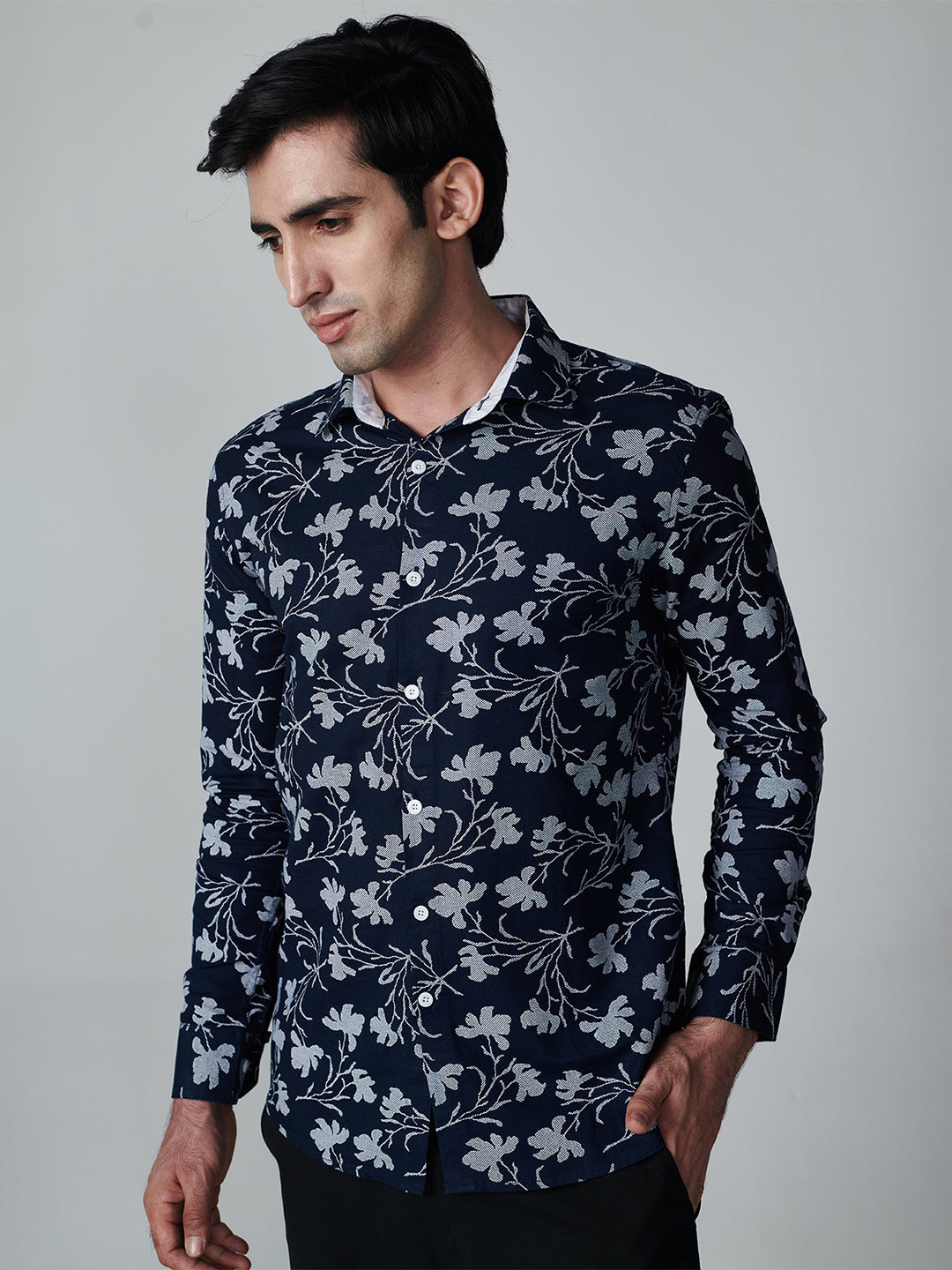 OFFCUTS Classic Floral Printed Cotton Linen Casual Shirt