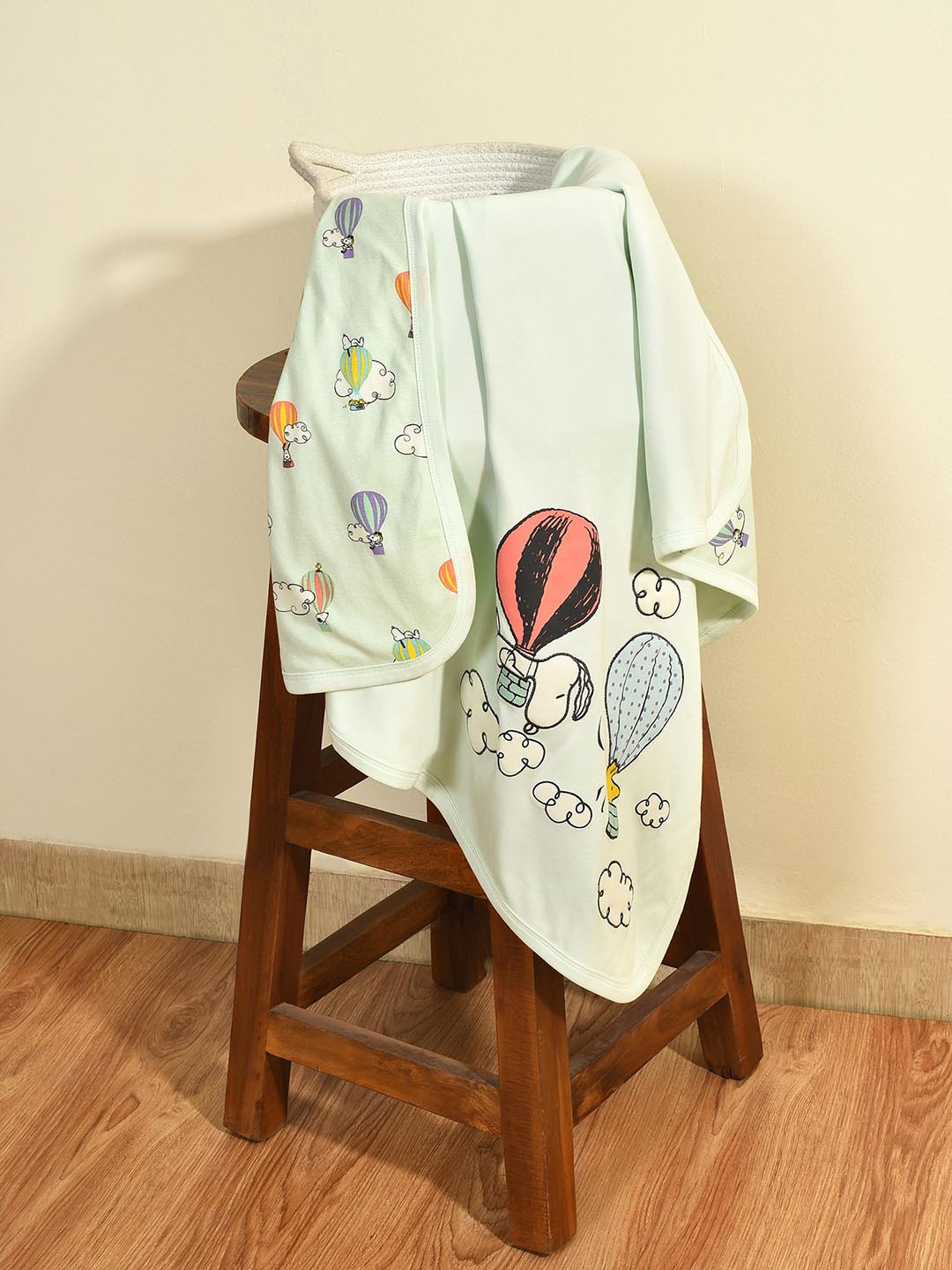 MiArcus 100% Cotton Peanuts Snoopy Printed Premium Ultra-Soft Blanket, 85x85 cm - Aqua