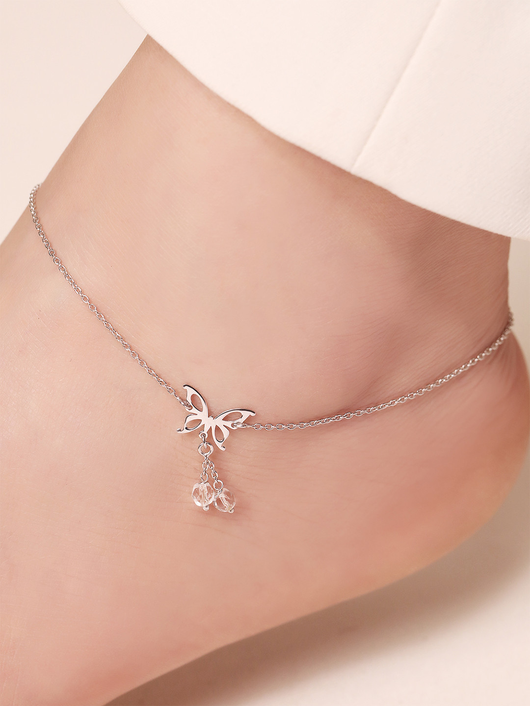 Zavya Rhodium-Plated Artificial Stones Anklet