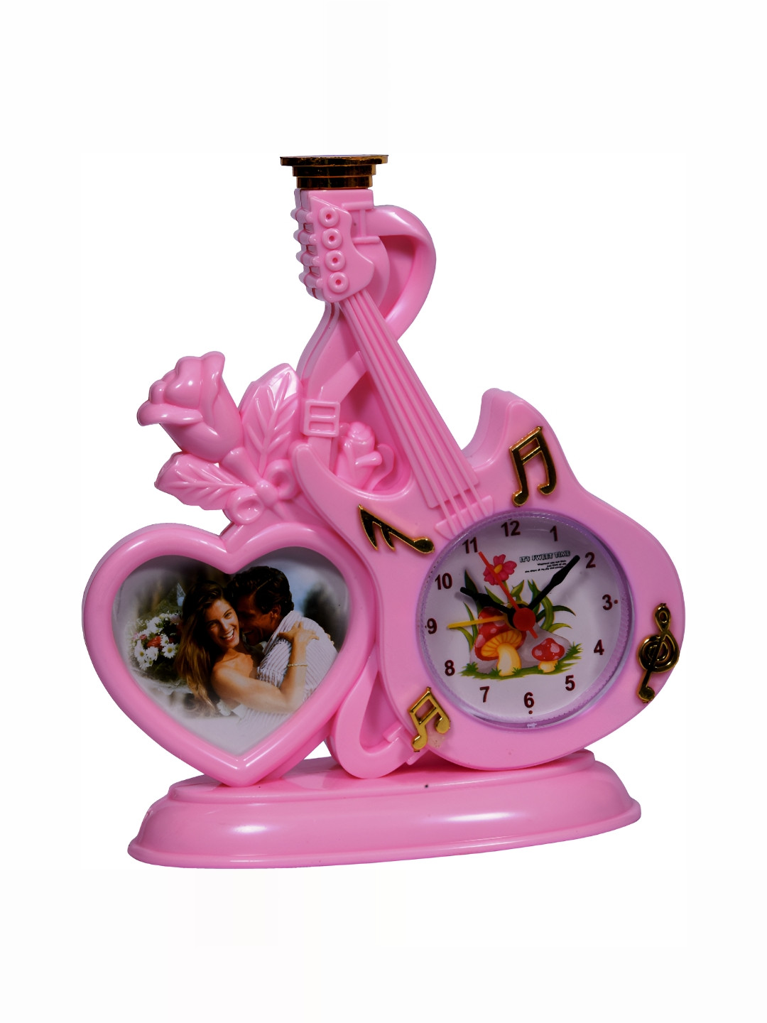 Sigaram Pink Plastic Photo Frame Abstract Battery Analogue Table Clock