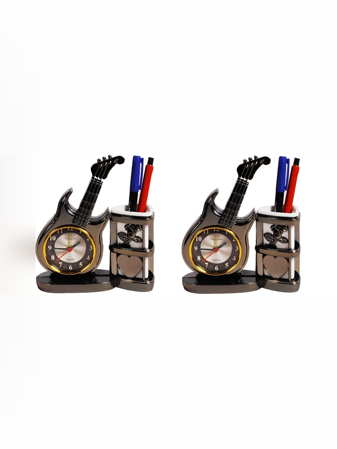 Sigaram Brown & Black 2 Pieces Textured Abstract Shaped Contemporary Table Clock