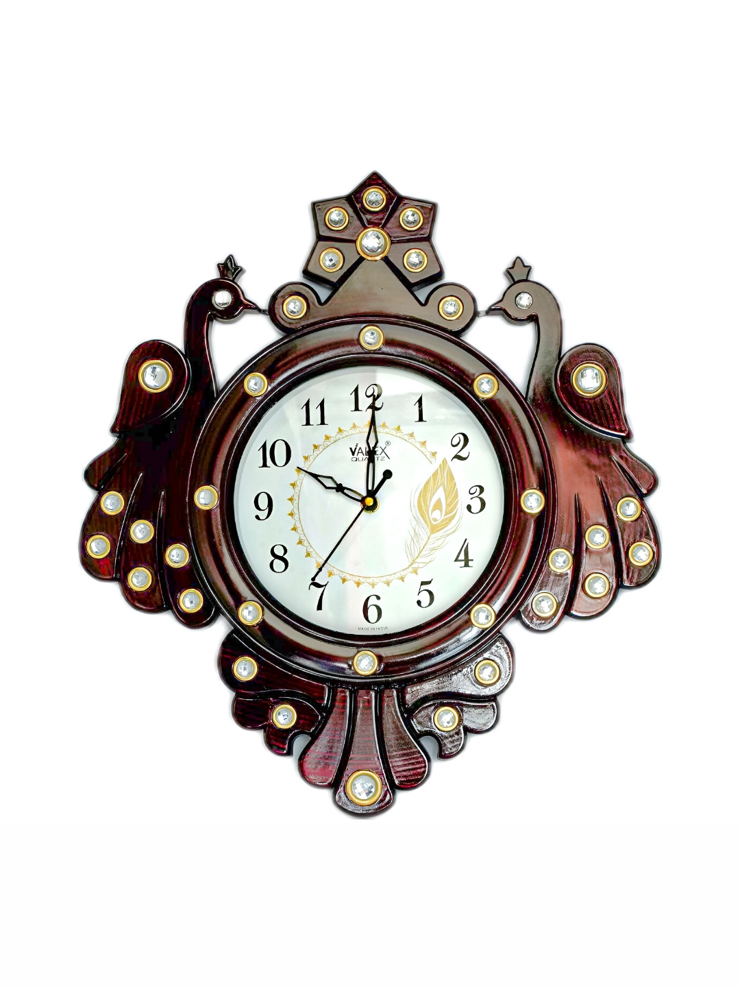 Sigaram Brown Plastic Large Display Battery Analogue Peacock Wall Clock