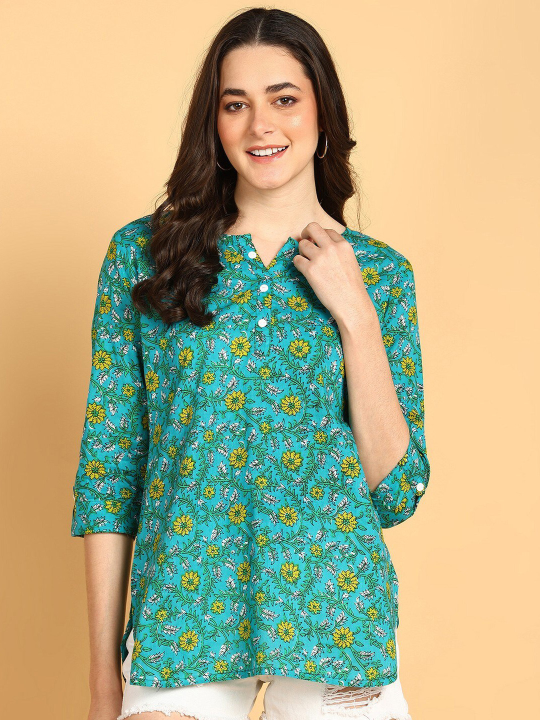 JAIPURFAME Floral Printed Cotton Top