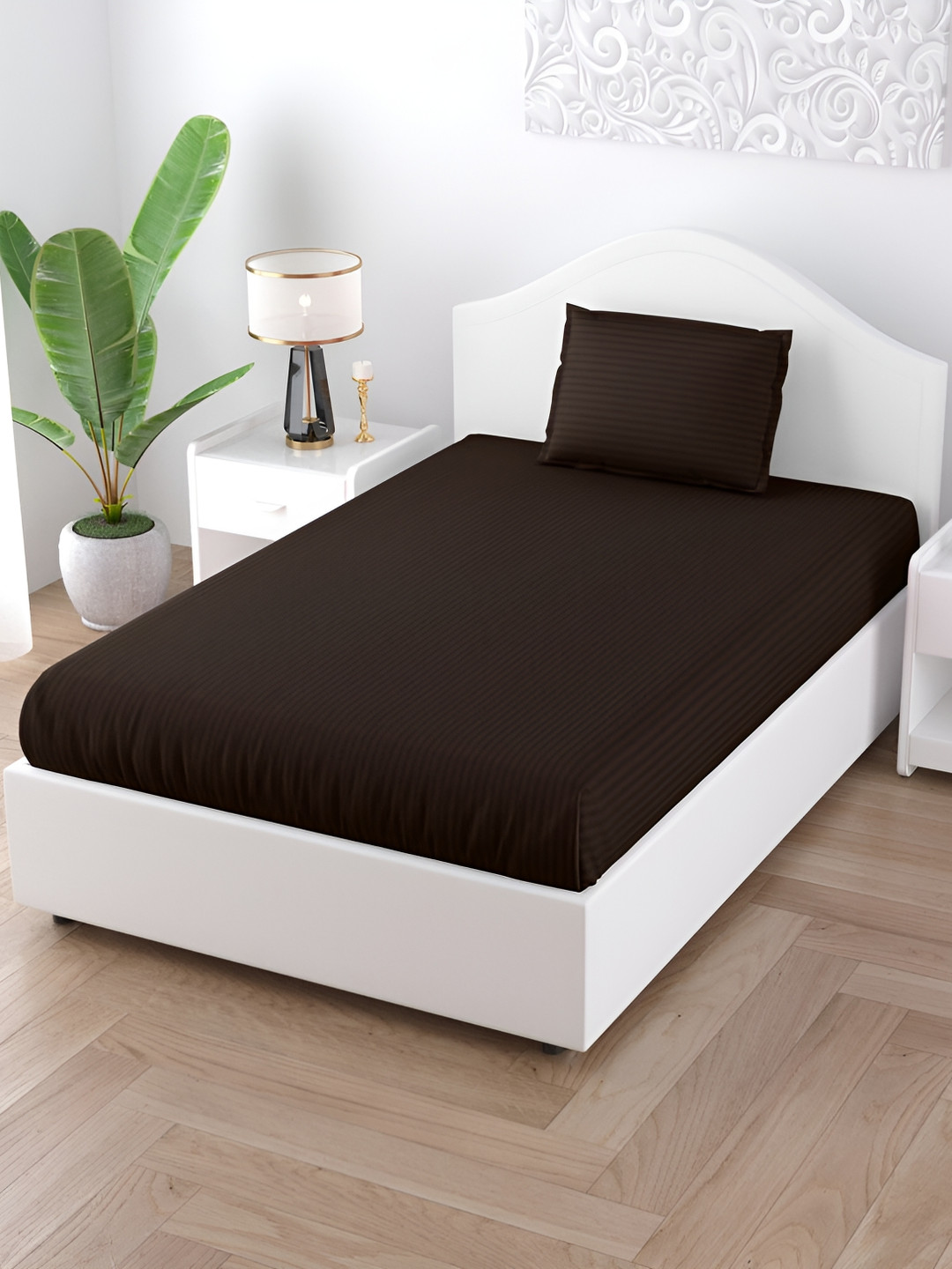 JAIPUR FABRIC Brown Cotton 150 TC Single Bedsheet with a Pillow Cover-100 x 70 inches