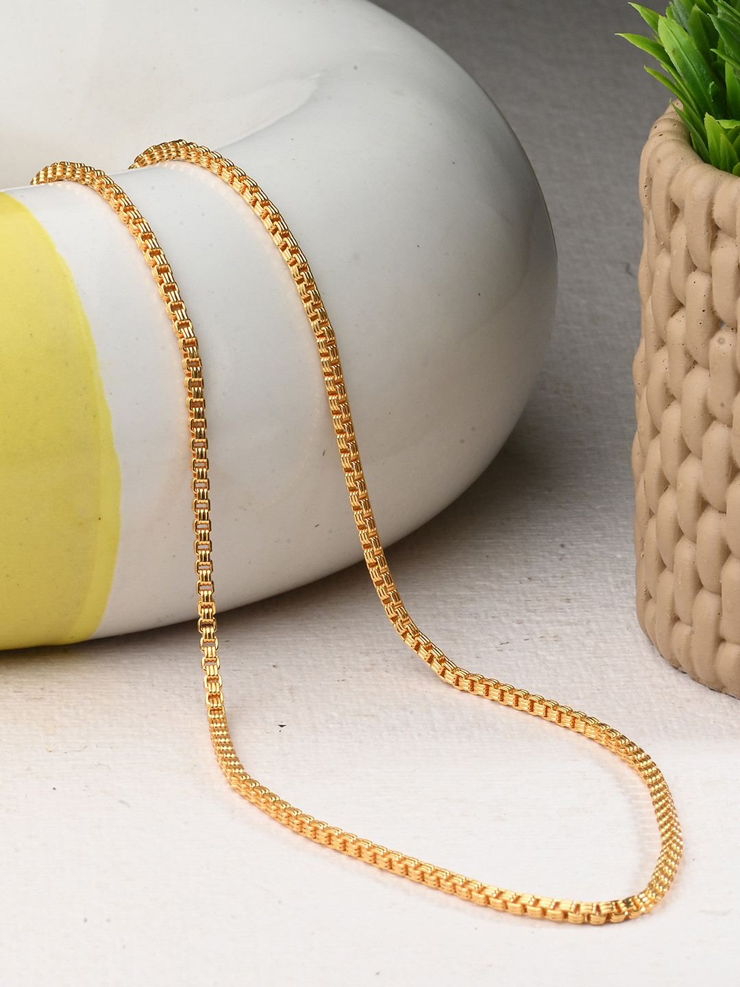 AanyaCentric Gold Plated Chain With Silver Plated Anklets Jewellery Set