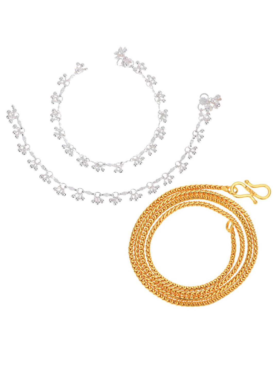 AanyaCentric Silver-Plated Beaded Anklets With Gold-Plated Chain