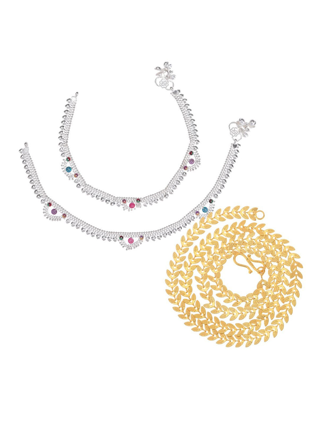 AanyaCentric Silver-Plated Anklets With Gold-Plated Chain