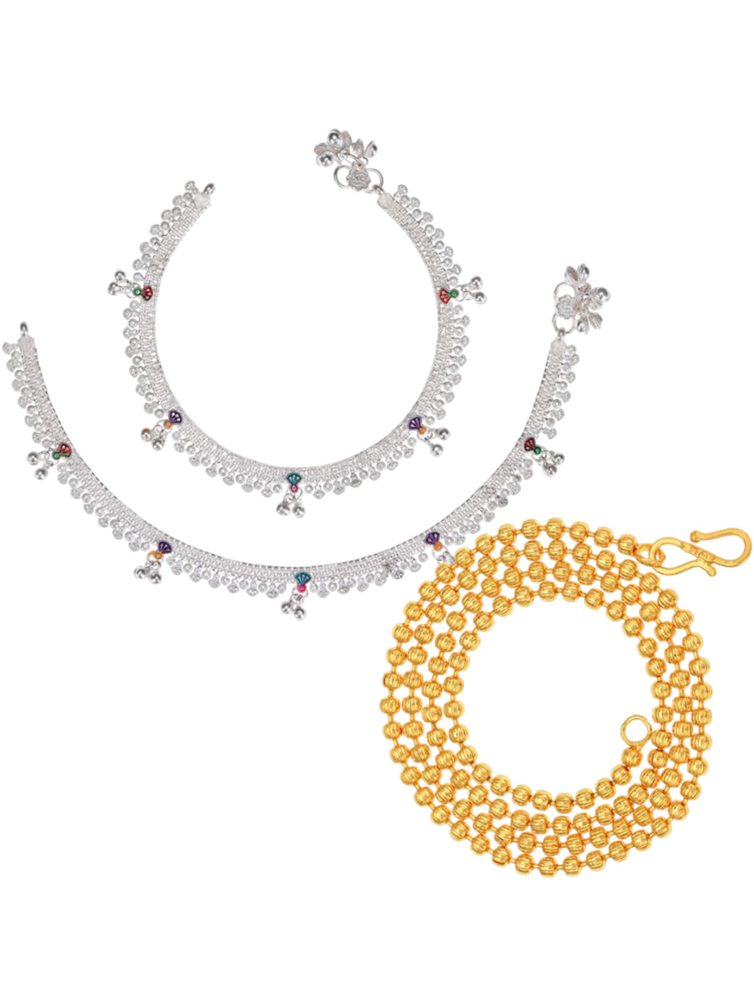 AanyaCentric Silver Plated Ball Chain & Anklets Jewellery Set
