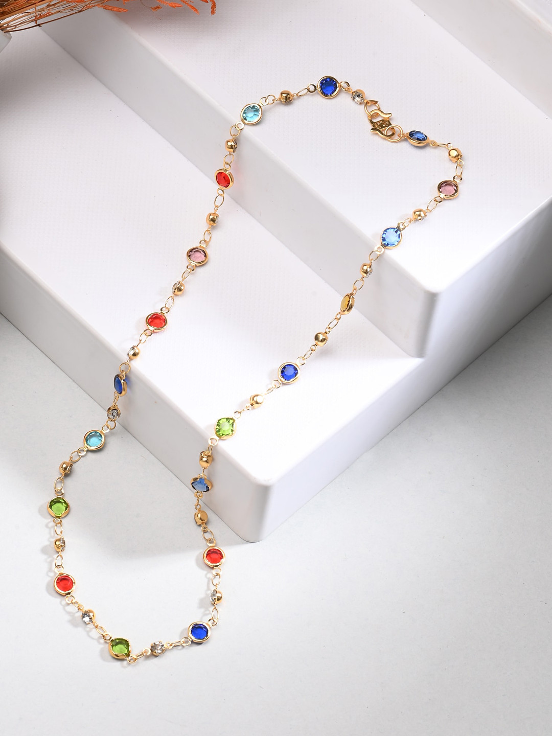 AanyaCentric Set Of 2 Silver-Plated Beaded Anklets With Gold-Plated Chain