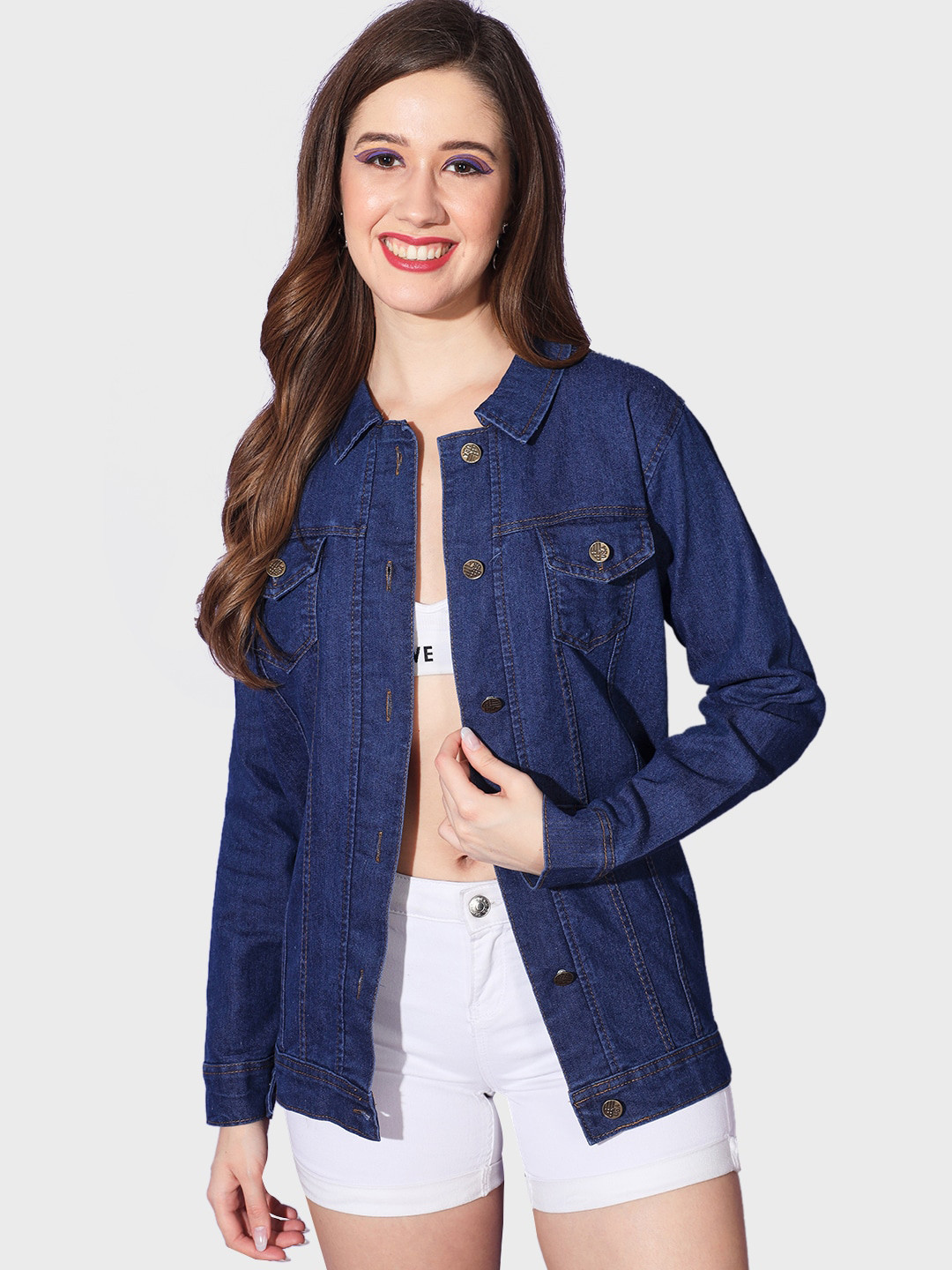 BUY NEW TREND Spread Collar Lightweight Denim Jacket