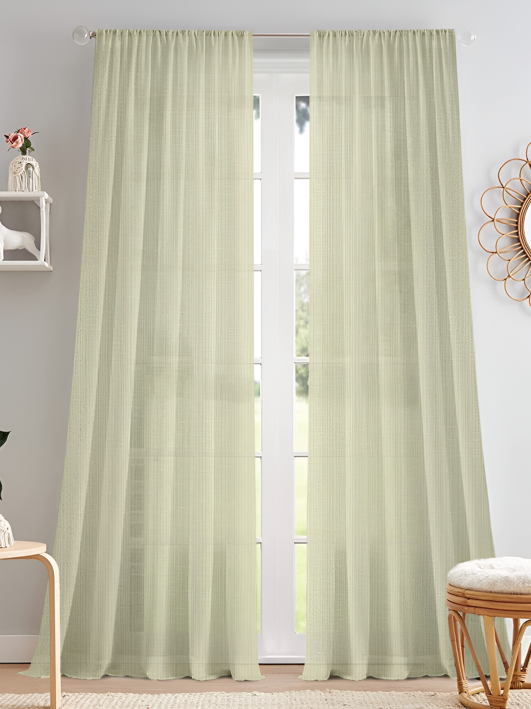 Cortina Cream-Coloured 2 Pieces Rod Pocket Sheer Door Curtain