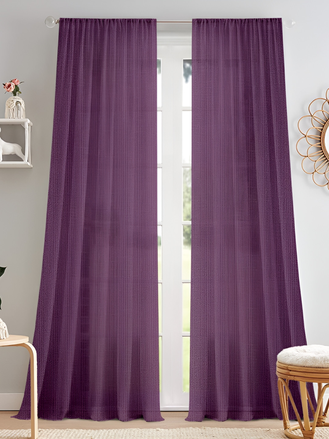 Cortina Purple 2 Pieces Rod Pocket Sheer Door Curtain