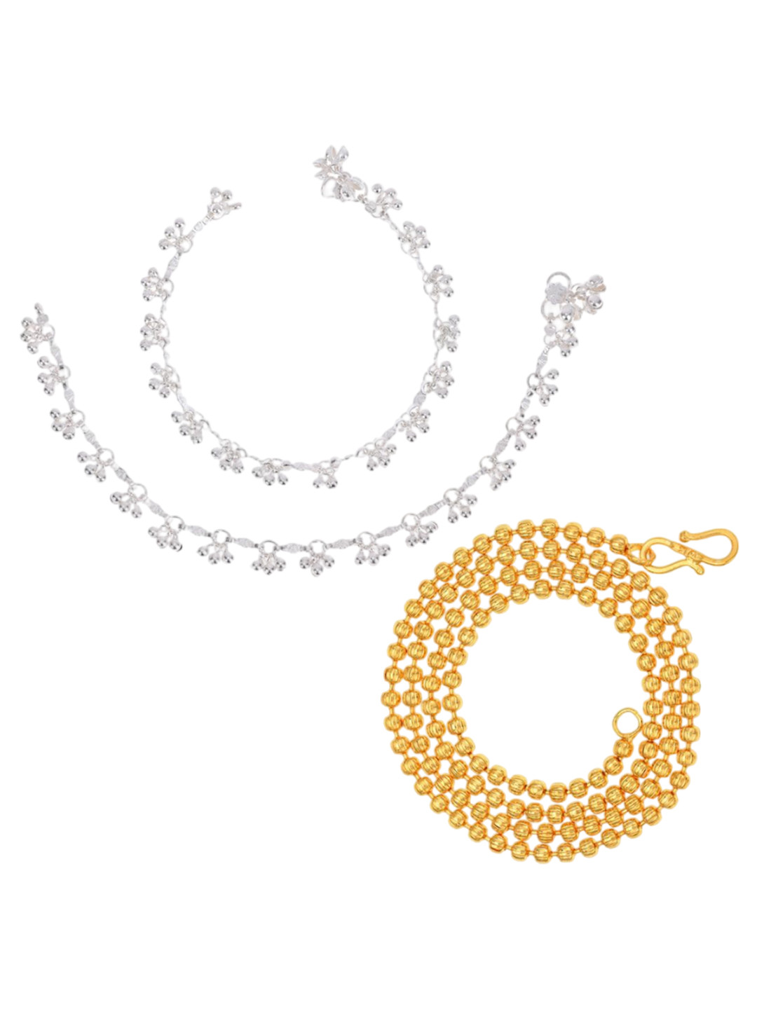 AanyaCentric Silver-Plated Anklets With Gold-Plated Chain Jewellery Set