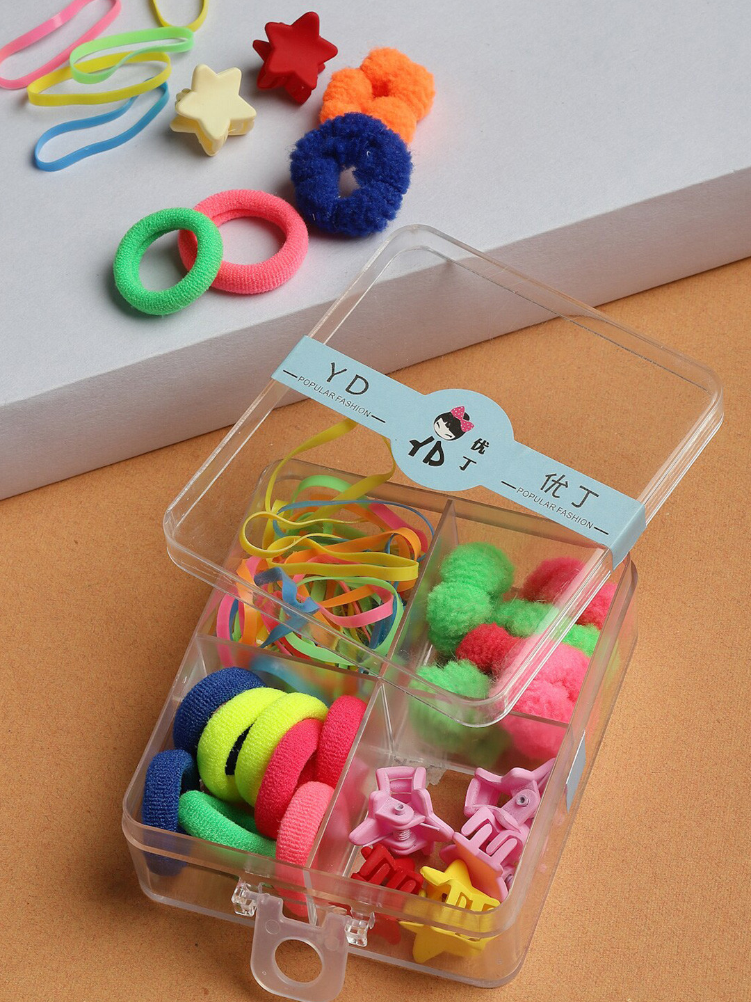 Stoln Girls Accessory Set of 7 Hair Clips and 78 Rubber Bands