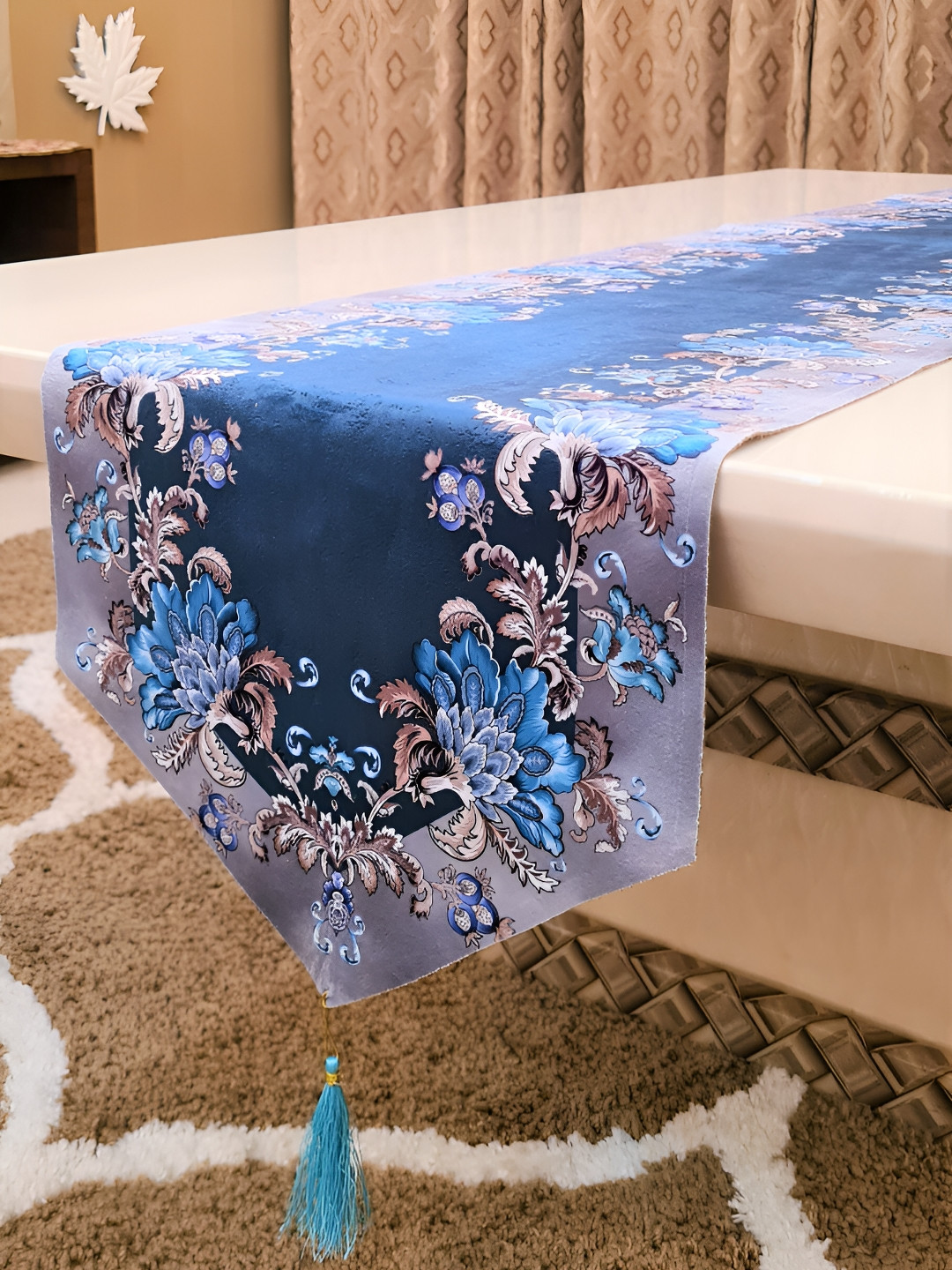 GROKI Blue Floral Printed Dust Proof Table Runners