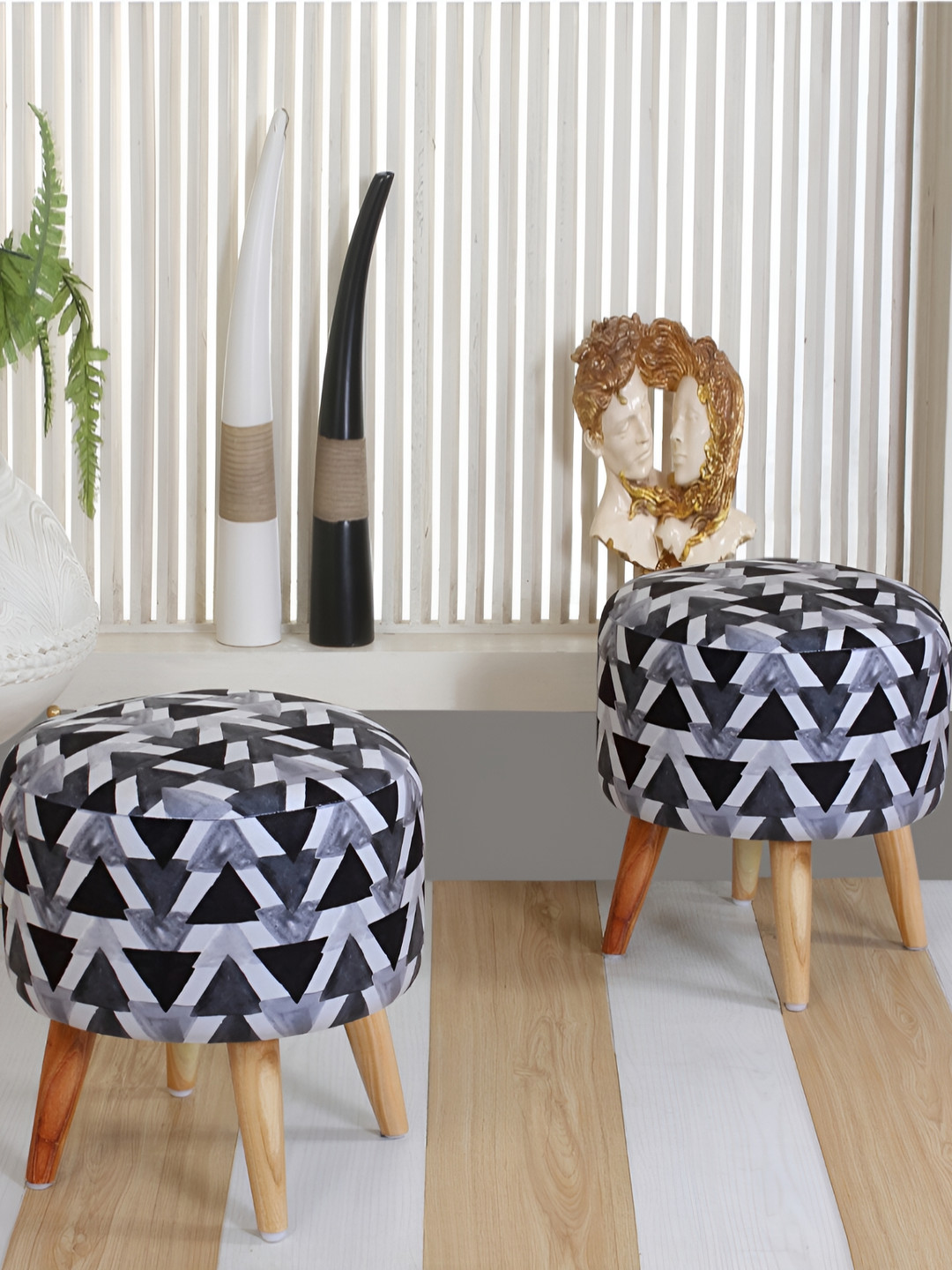 Shadowkart Navy Blue & Grey Pouffes Sitting Ottomans
