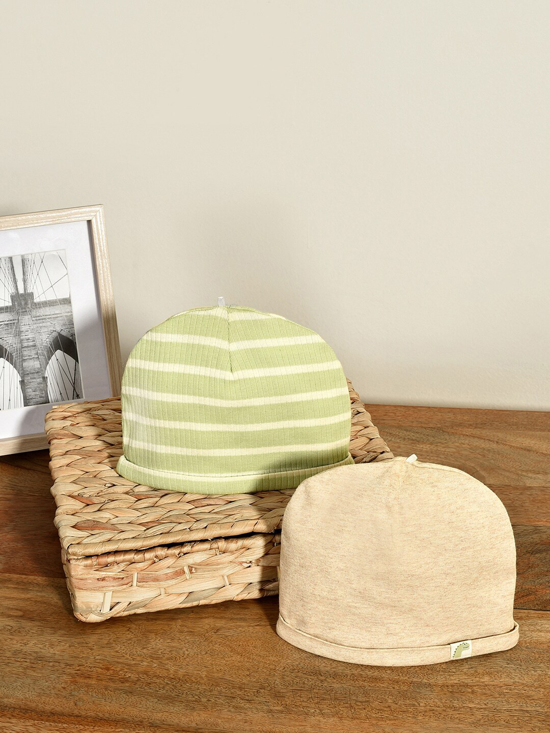 MiArcus Kids Set of 2 Printed Cotton Beanie Caps
