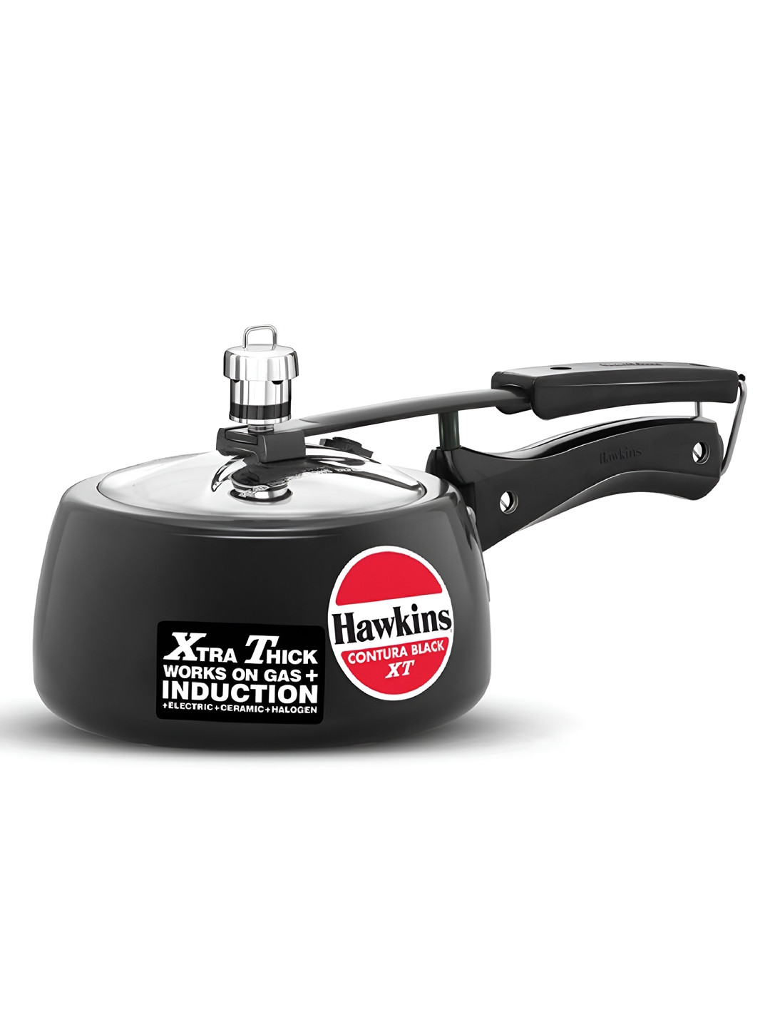 Hawkins Contura Black Aluminium Induction Base Inner Lid Hard Anodized Pressure Cooker-1.5 L