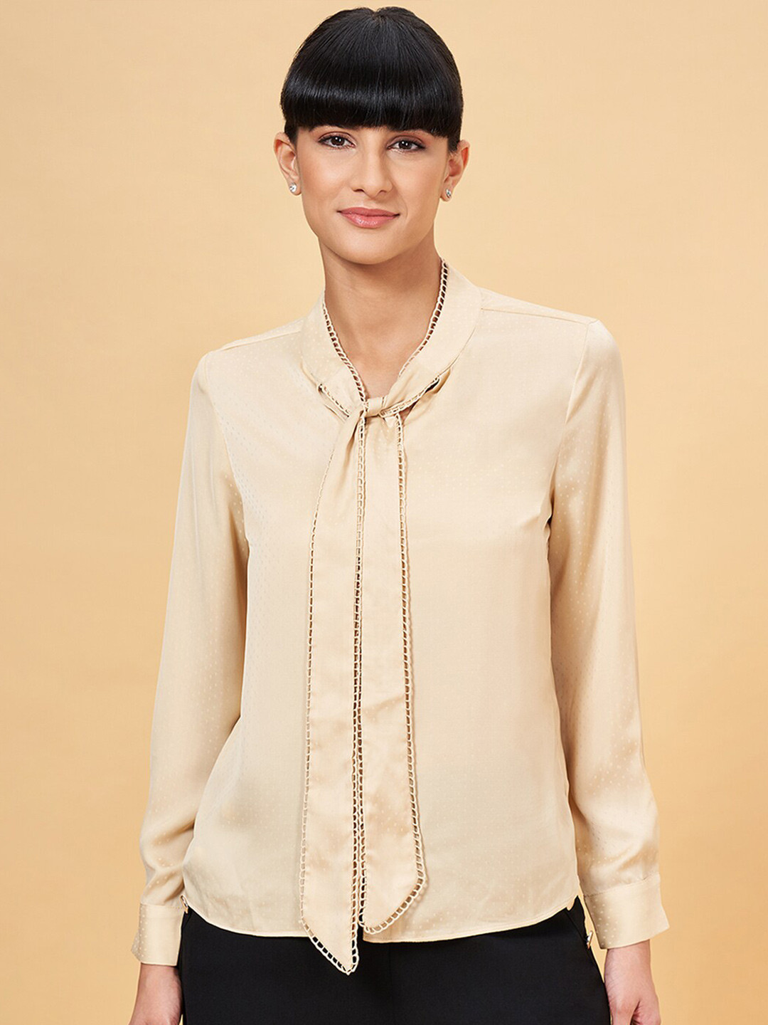 Annabelle by Pantaloons Tie-Up Neck Long Sleeves Formal Shirt