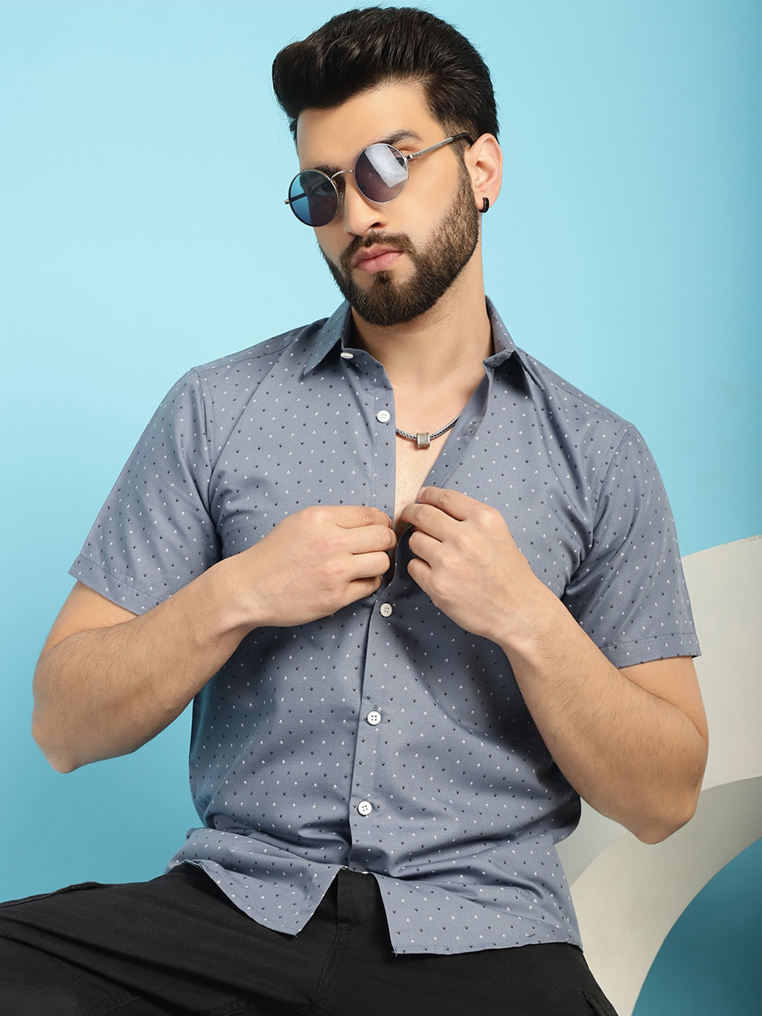 Indian Needle Classic Micro Ditsy Printed Short Sleeves Casual Pure Cotton Shirt