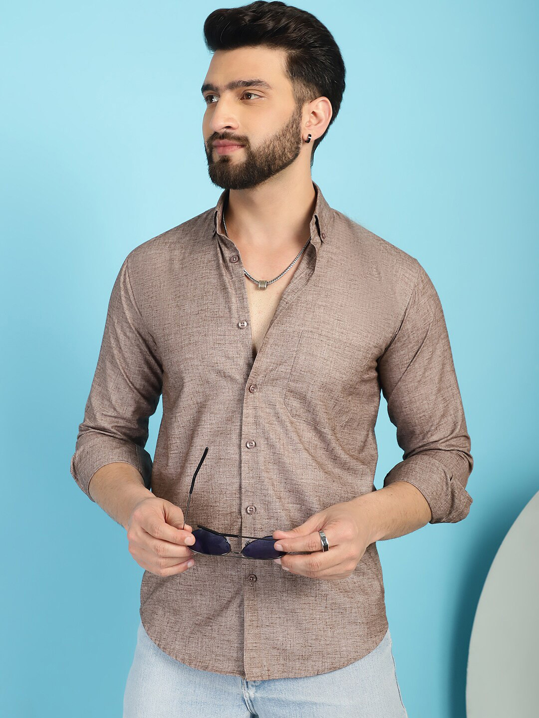 Indian Needle Classic Button-Down Collar Long Sleeves Cotton Casual Shirt