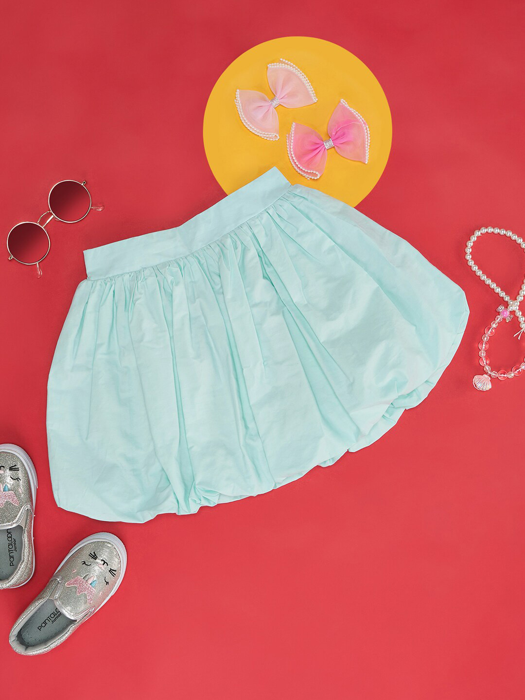 Pantaloons Junior Girls Flared Knee Length Pure Cotton Skirts