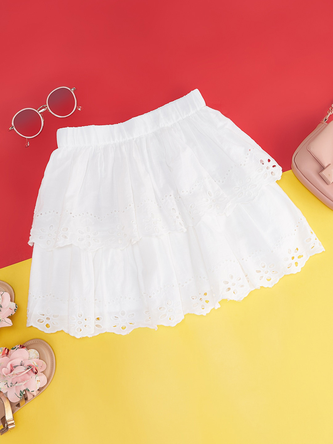 Pantaloons Junior Girls Flared Knee Length Pure Cotton Skirts