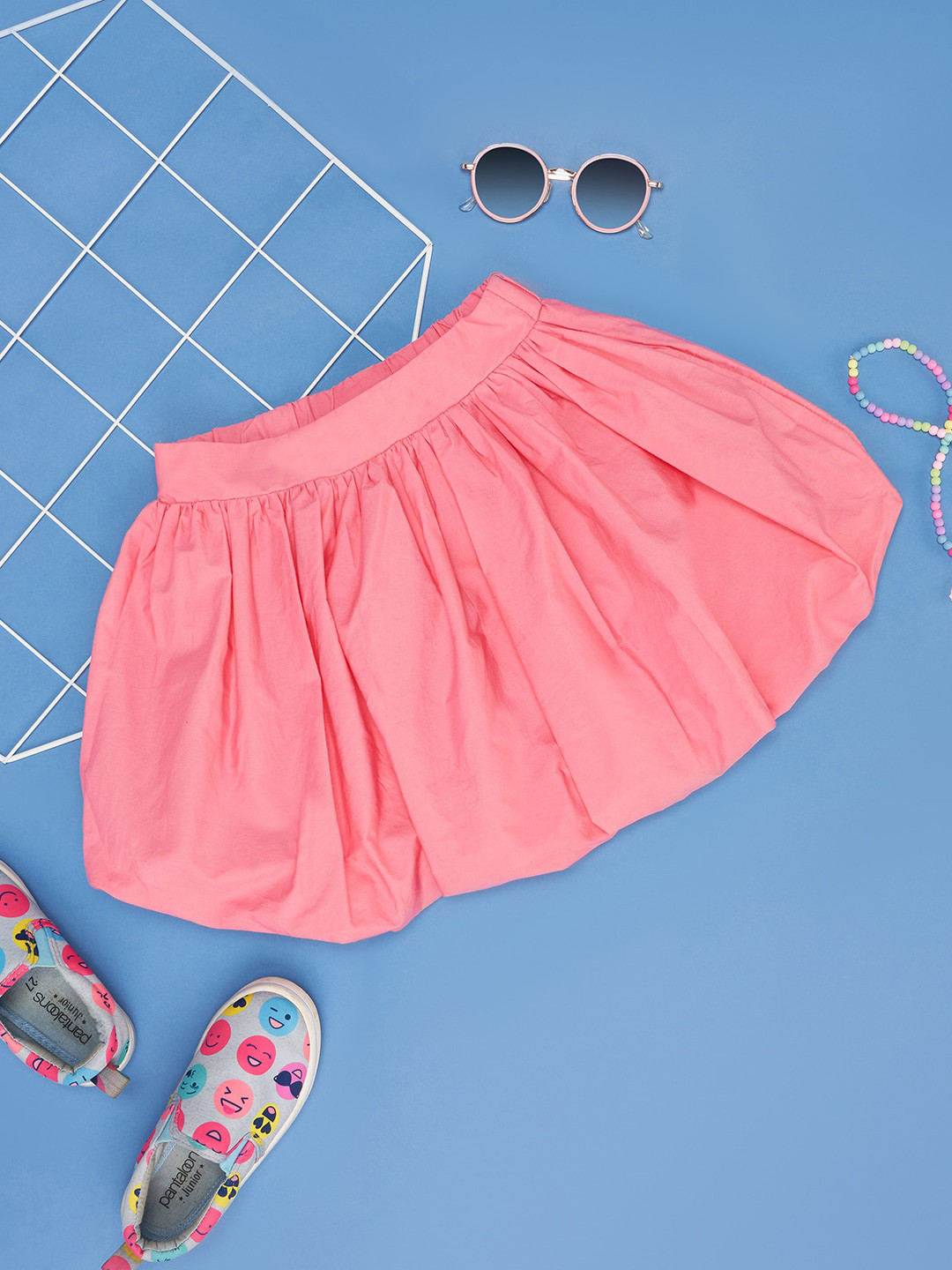 Pantaloons Junior Girls Pure Cotton Pleated Balloon Skirt