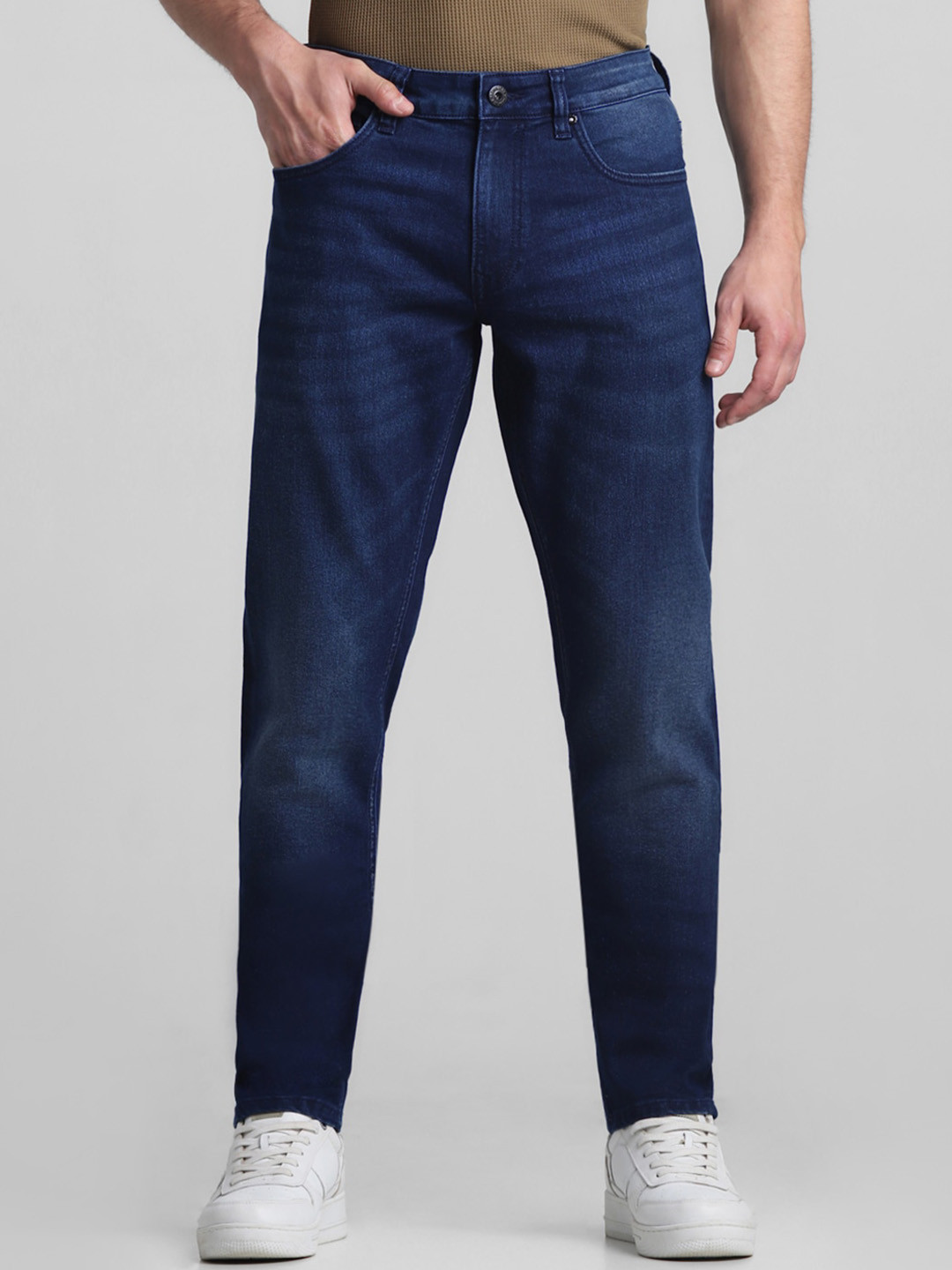 Jack & Jones Men Slim Fit Low-Rise Clean Look Light Fade Stretchable Jeans