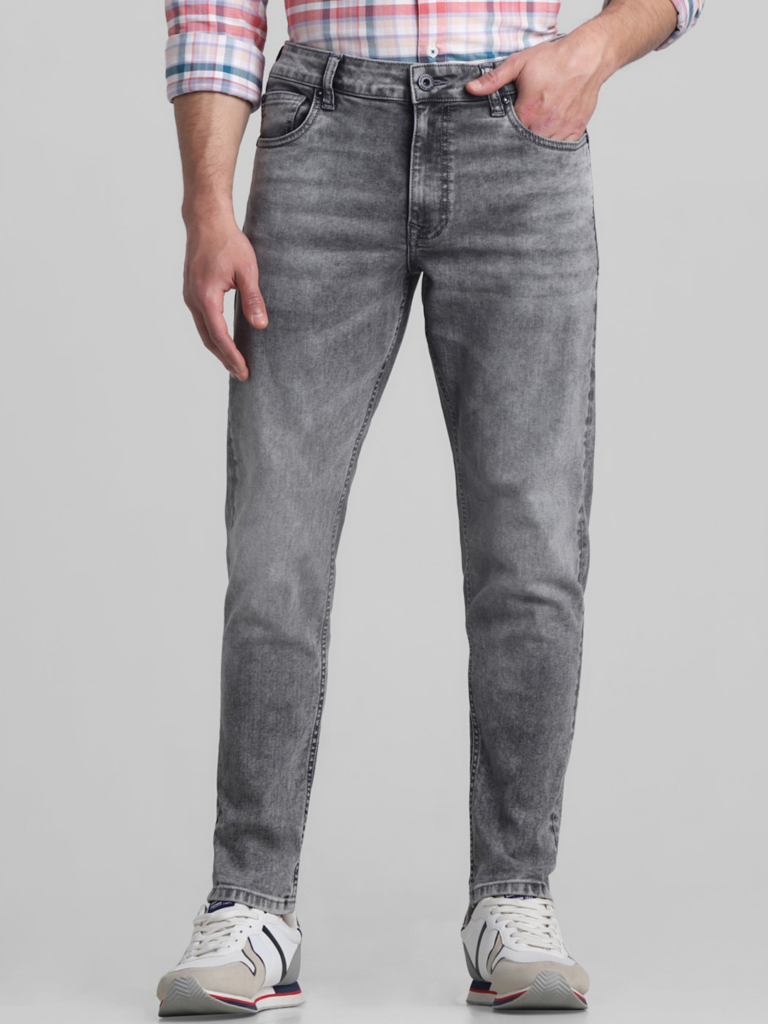 Jack & Jones Men Slim Fit Low Distress Heavy Fade Stretchable Jeans