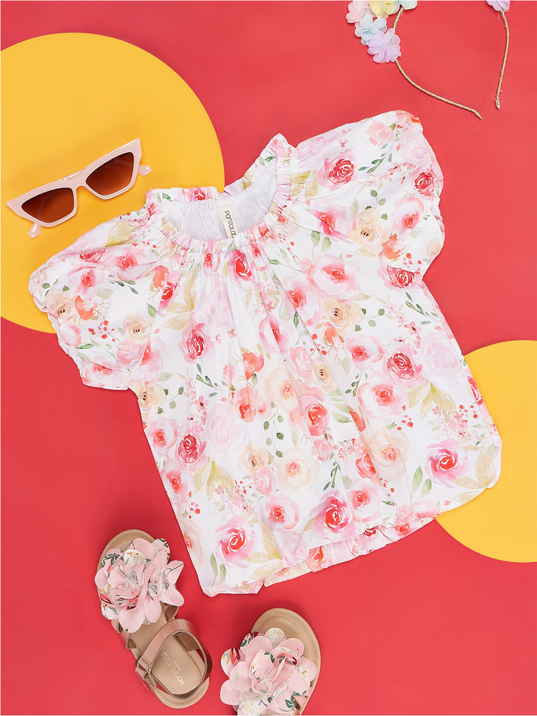 Pantaloons Junior Girls Floral Print Cotton Blouson Top