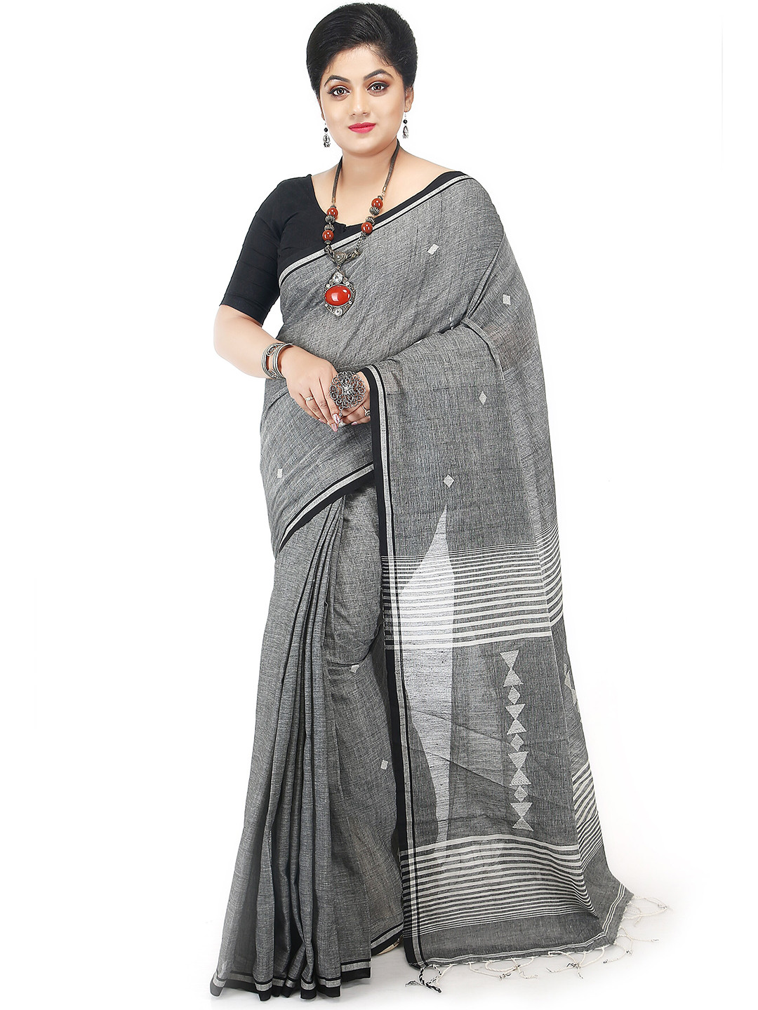BENGAL HANDLOOM Ethnic Motifs Woven Design Jamdani Work Pure Cotton Saree