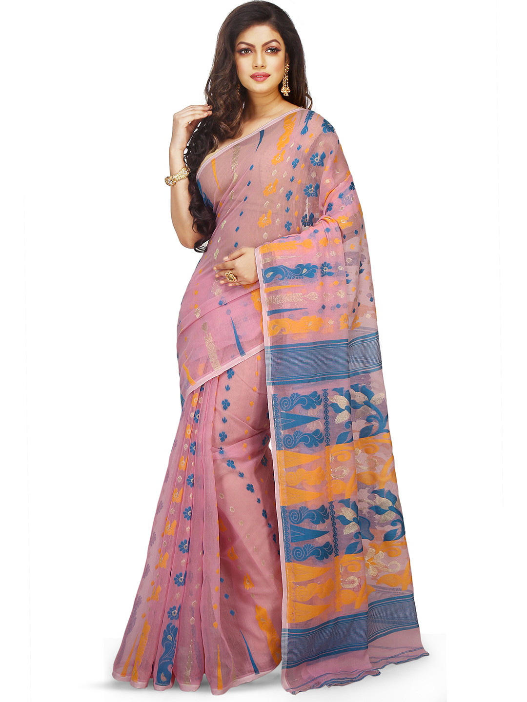 BENGAL HANDLOOM Ethnic Motifs Woven Design Zari Taant Saree