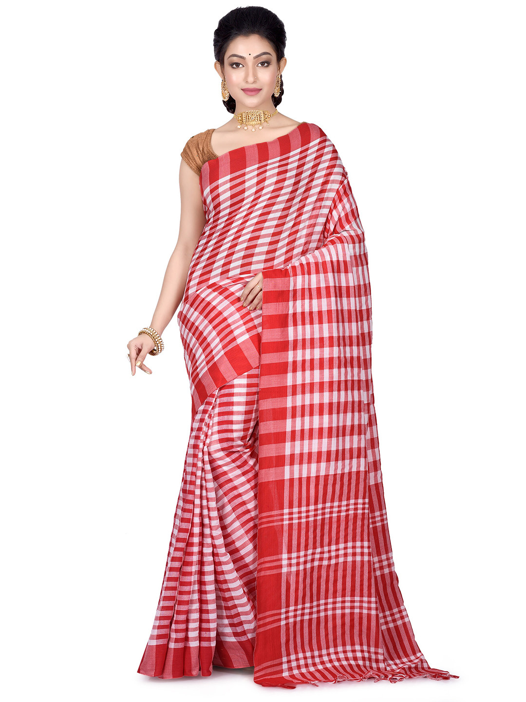 BENGAL HANDLOOM Checked Taant Saree