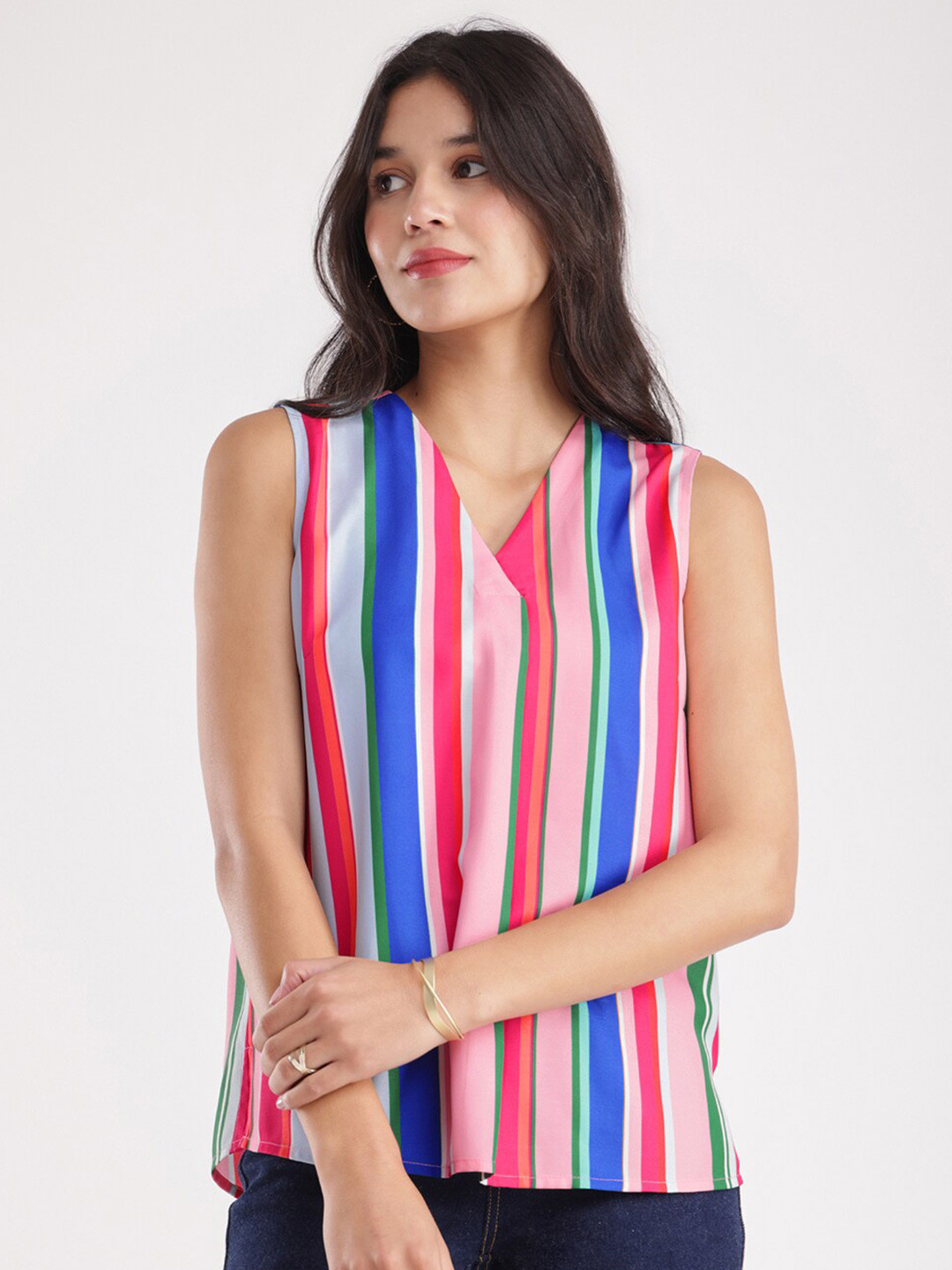 FableStreet Striped V-Neck Red Top